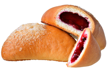 Sweet bun with berry filling isolated on white background.の写真素材