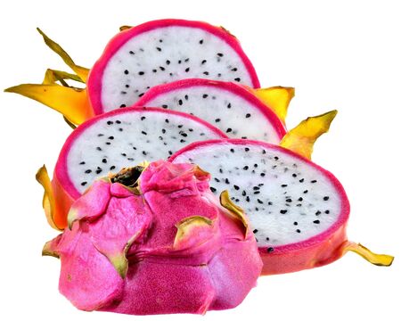 Sliced ââdragon fruit close-up isolated on a white background.の写真素材
