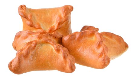 Baked pasties close-up isolated on a white background.の写真素材