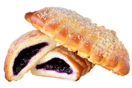 Sweet bun with berry filling isolated on white background.の写真素材