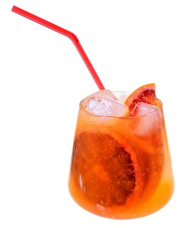 Cocktail with slices of grapefruit and grapefruit juice on a white background.の写真素材