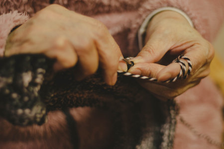 woman knitting flat crochet detailの写真素材