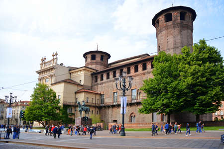 Turin, Piedmont / Italy -04 / 20 / 2019- Turin Castle square and the Roman gates.のeditorial素材