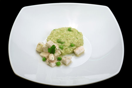 Italian food recipes, risotto with tench and peas.の写真素材