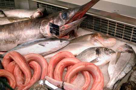 Stall at the fish market.