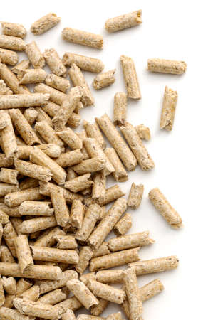 Wood Pellets Fuel on white backgroundの写真素材