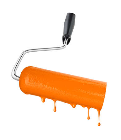 Roller brush with orange color and traced for the outline for a color change.の写真素材
