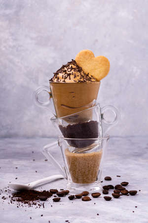 cold coffee cream with cocoa and biscuit decorationの写真素材