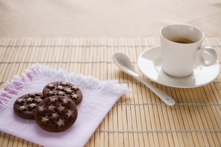 Breakfast with italian coffee and biscuitsの写真素材