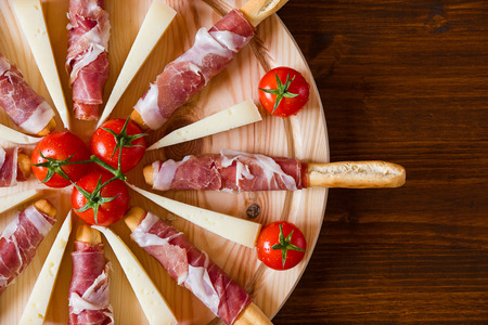 Close up of a typical Italian cutting board seen from aboveの写真素材