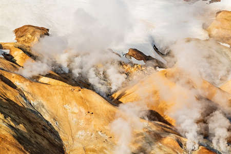 Sunrise in Kerlingarfjoll geothermal area in a sunny summer day, Icelandの写真素材