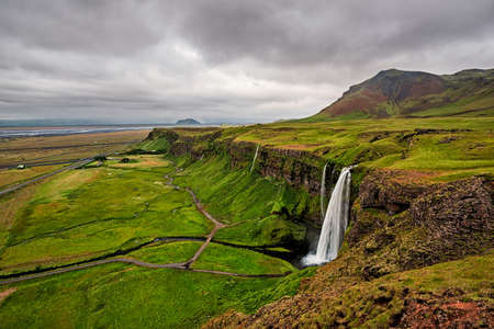 Thorsmork's mountains seen from the top of the mountain at sunset, Icelandの写真素材