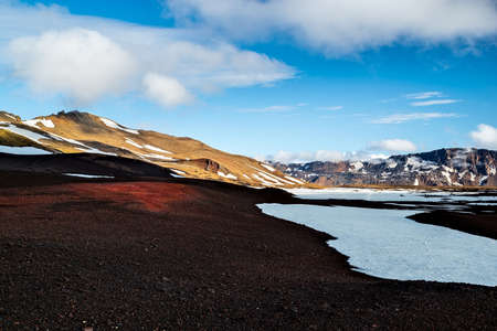 Mount Askja geothermal lake in a cloudy day, Icelandの写真素材