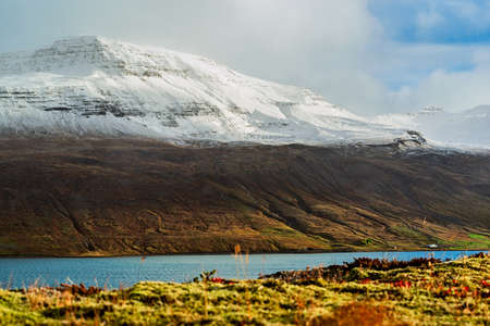 Mount Askja geothermal lake in a cloudy day, Icelandの写真素材