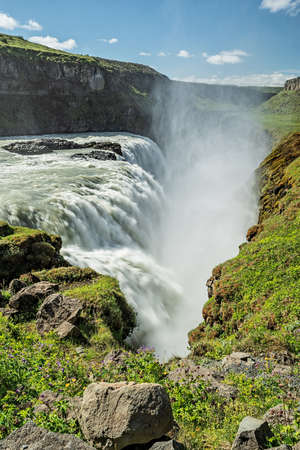Icelandic summer landscape of the Gullfoss waterfall in Icelandの写真素材