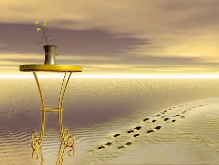 table by the seaの写真素材