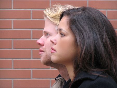 Loving couple, european guy and latin girlの写真素材