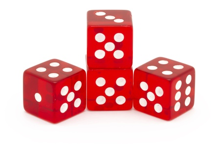 four red dice on white background