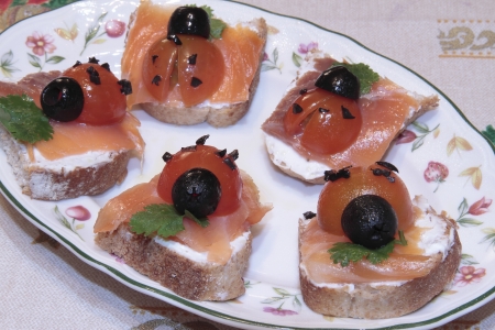 Photographs of some  canapes having  shaped ladybugの写真素材