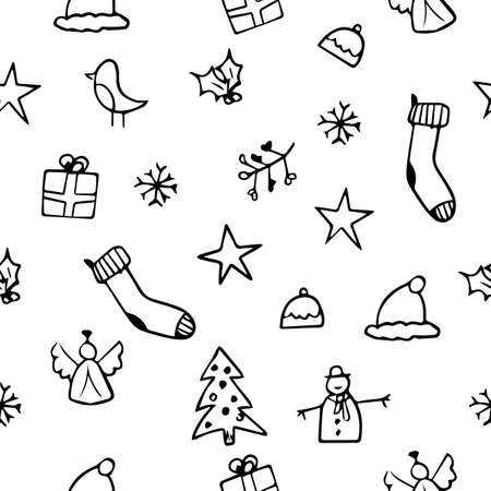 Christmas-elements-icons-black-and-white-for-the-backgroundのイラスト素材