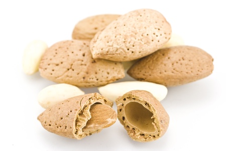 almonds on whiteの写真素材