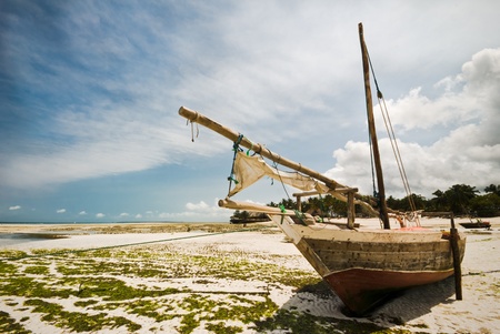 Zanzibar, boat on a beach during the low tide