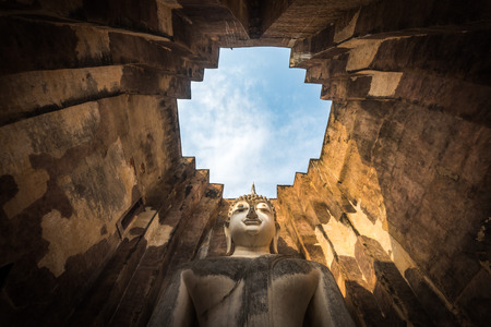 Sukhothai historical Park, Thailand, the giant statue of Buddha in the Wat Si Chumのeditorial素材