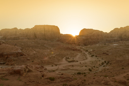 Sunset view of Petra, Jordan, from the Royal Tomb of the Urnの写真素材
