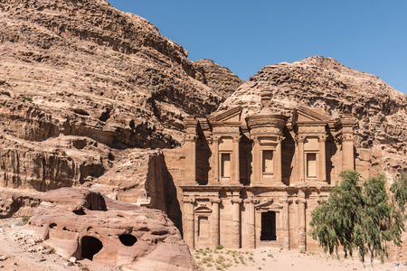 The nabatean monument called Monastery in Petra, Jordan and that is supposed to be an ancient templeの写真素材