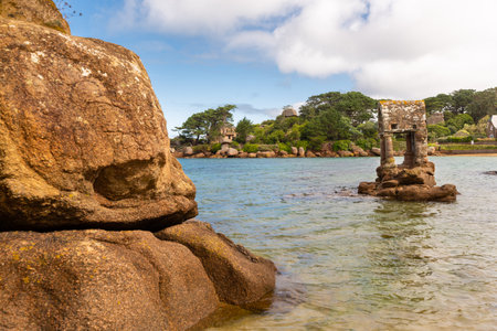 Saint Guirec bay beach. Pink granite coast, Perros Guirec, Brittany, France.の写真素材