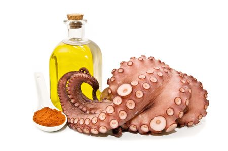 octopus, paprika and olive oilの写真素材