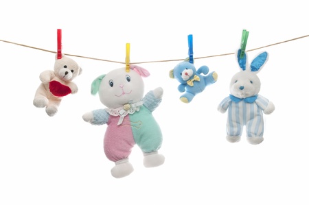clothesline with plush babyの写真素材