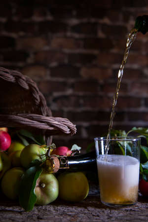 Natural apple cider in a winery in Asturiasの写真素材