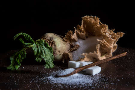 sugar beet and white sugar with rust backgroundの写真素材