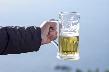 photograph of a pitcher of beer at a local beach on the island of Mallorcaの写真素材