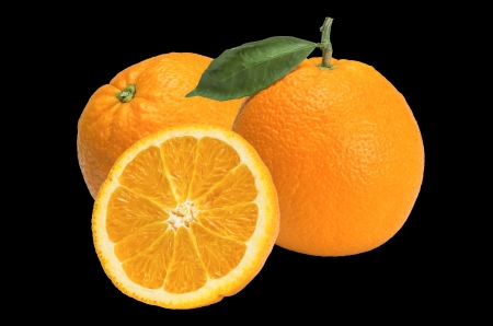 picture of Valencia oranges still life with black backgroundの写真素材