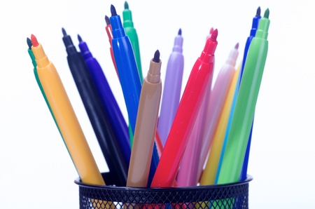 macro photography of colored pencils on white backgroundの写真素材
