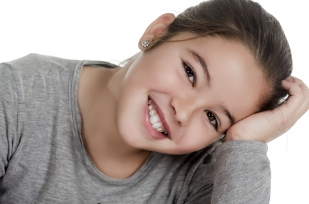 photographic portrait of a girl in a relaxed positionの写真素材