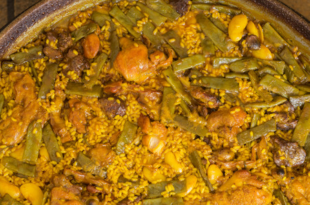 Preparation step of authentic Paella Valenciana Chicken, rabbit and vegetablesの写真素材