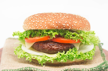 photograph of a beef burger on white backgroundの写真素材