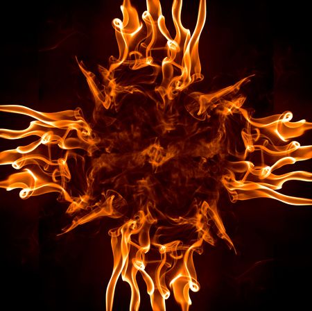 flaming grunge explosion design over black backgroundの写真素材