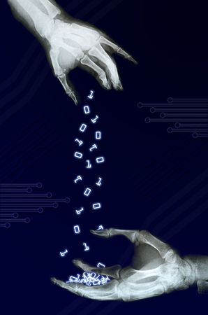 couple of xray hands swapping some binary numbersの写真素材