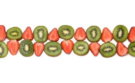 kiwi and strawberry border over white backgroundの写真素材