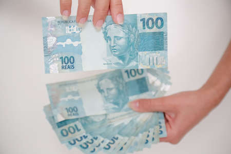100 blue Brazilian banknoteの写真素材