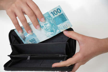 100 blue Brazilian banknoteの写真素材