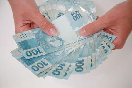 100 blue Brazilian banknoteの写真素材