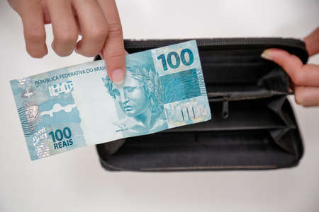 100 blue Brazilian banknoteの写真素材