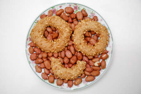 Peanut cookie on the table for consumption beautiful and toasted.