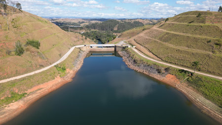Aerial view of a dam in New South Wales, Australia.