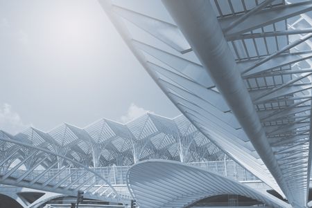 Modern train station in Lisbon's Nations Parkの写真素材